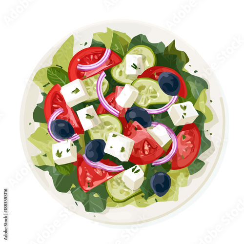 Minimalist 2D vector icon representation of a Greek Salad, displayed on a pure white background