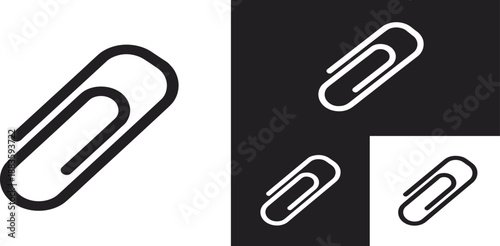 Set of paper clips in various orientations on contrasting backgrounds viewed from directly above
