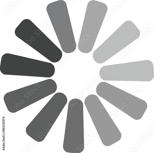 Monochromatic circular graphic symbol depicting a digital loading or buffering process, indicating progress or a waiting state in user interfaces and web applications