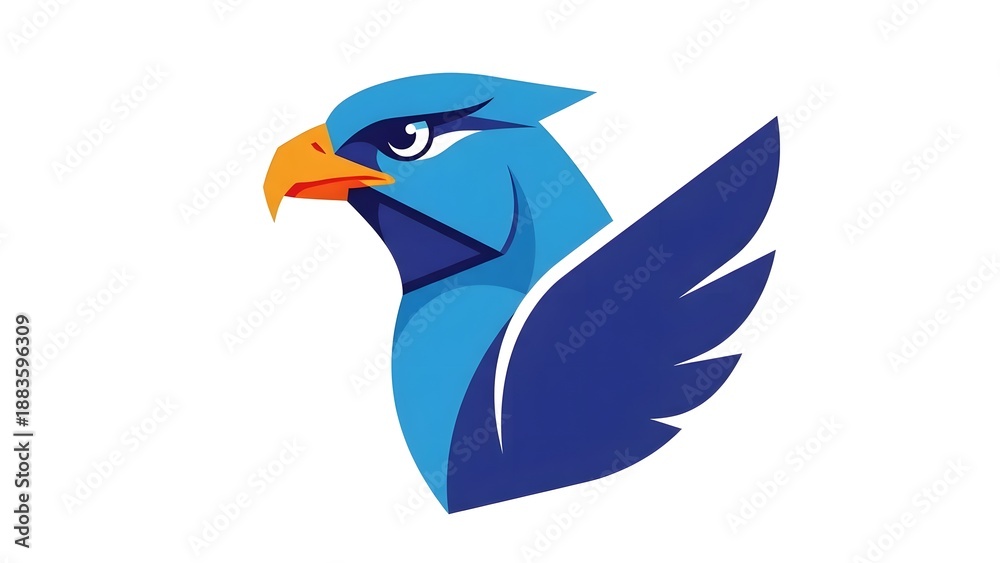Fototapeta premium Blue stylized eagle head logo with bold geometric shapes