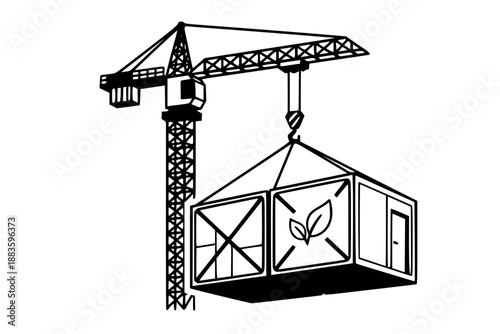 Sustainable Modular Construction Prefab Building Vector Icon for Green Architecture and Eco Housing