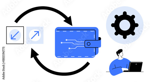 Digital wallet concept. Digital wallet with blockchain-inspired graphics for cryptocurrency payment systems. Digital wallet usage for fintech, blockchain, finance, and ecommerce industries
