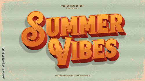 Summer vibes text, retro vintage style text effect