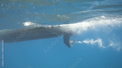 Motor boat underwater. Speed boat