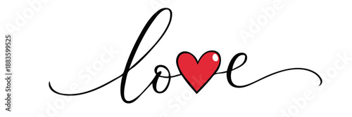 Handwritten Love Text With Red Heart