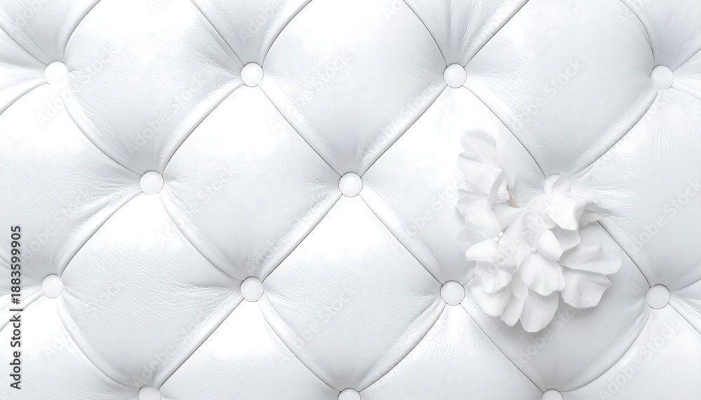 Fototapeta premium Elegant White Quilted Texture with Delicate Flower Detail.