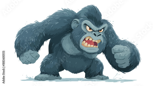 Fierce Cartoon Angry Gorilla Design with Outline on White Background