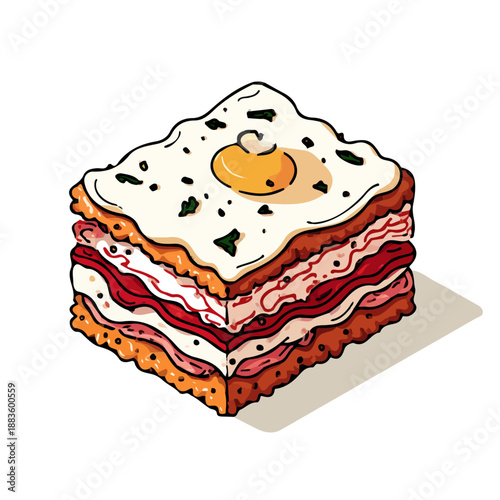 Flat 2D Chicken Parmigiana vector illustration, icon graphic on white background