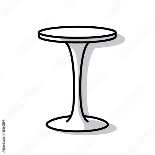 A simple hand-drawn doodle illustration of a modern white bar table with a sleek pedestal base on white.