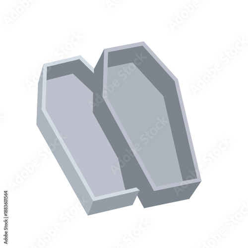 Two simple, empty grey coffins are depicted in a stylized manner, representing themes of mortality, farewell, or the end of a cycle.