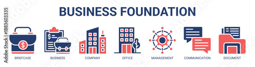Business Foundation web banner icon vector illustration concept with icon of briefcase, business, company, office, management, communication, document.
