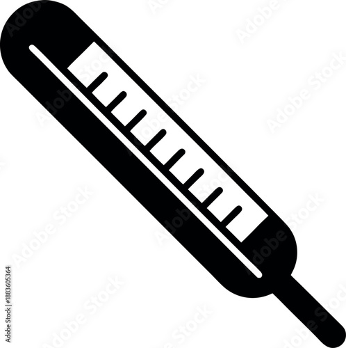 Mercury Thermometer Icon with Diagonal Orientation and Temperature Scale for Health and Weather Illustration