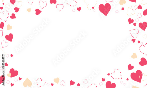 ドットでできた黄色と赤のハートとハートがランダムに散らばるフレーム