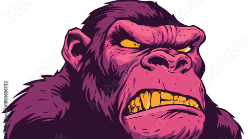 Fierce Angry Gorilla Cartoon Vector with Outline Isolated on White Background