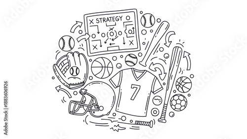 Sports equipment and strategy elements vector illustration on white