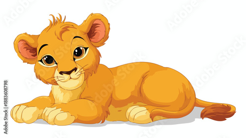 Adorable Cute Baby Lion Cartoon Vector with Outline Isolated on White