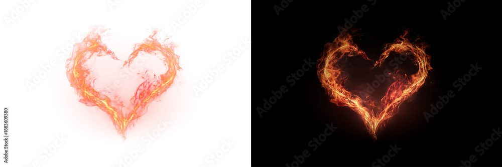 Fototapeta premium Fire Heart Shape for visual overlay with Sparks and Glow Transparent PNG element