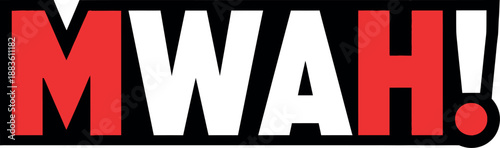 MWAH Kiss Typography Design in Red and White, Bold Love Expression