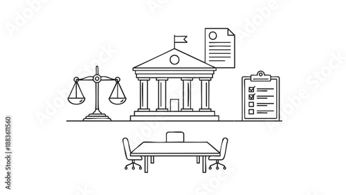 Set of justice and law related icons isolated on transparent background