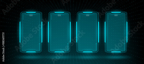 Hologram interface set for mobile phone. Futuristic ui elements for gaming. Head up display concept.