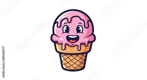 Cartoon Ice Cream Cone with Happy Face.