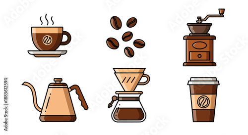 Coffee Cups and Coffee Making Equipment.