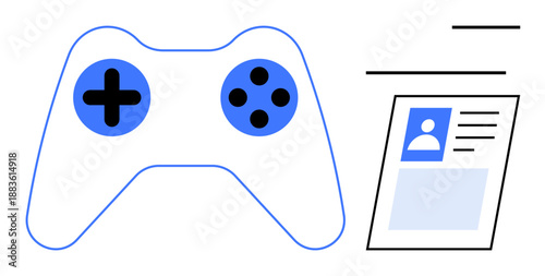 Gaming user profile. A game controller and user profile image signify gaming login and personalized experience. Gaming lifestyle, social esports, game development platforms, community