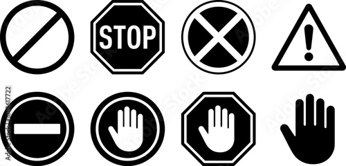 Vector set of various black prohibition and warning signs.