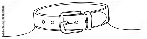 Leather belt with buckle. Continuous one line drawing of men or women fashion accessory. Vector minimalist strap illustration.