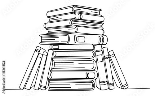 Stack of books pile. Continuous one line drawing of textbooks and literature. Library education concept vector illustration.