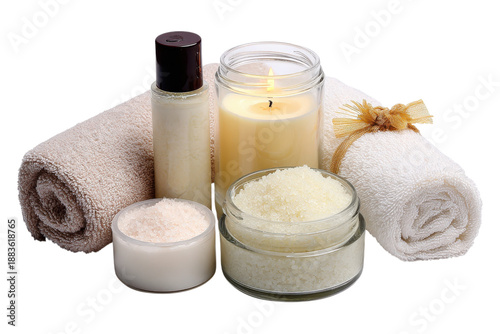 Spa Gift Set With Bath Salts Lotions And Candles On Transparent Background