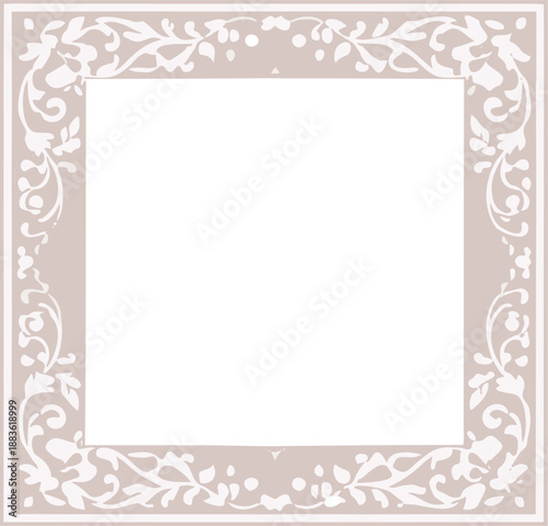 Фотография A soft beige ornamental frame with white floral scrollwork surrounds a deep black square center, creating an elegant vintage-style border suitable for photos or text