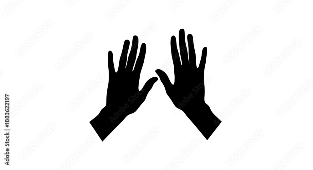 Obraz premium Black silhouette of two hands with palms facing each other in a gesture silhouette