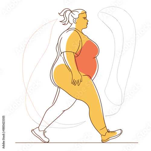 Stylized Illustration of a Plus-Size Woman Walking