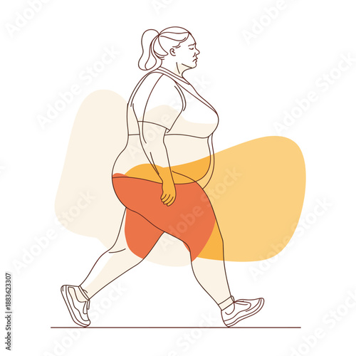 Stylized Illustration of a Plus-Size Woman Walking