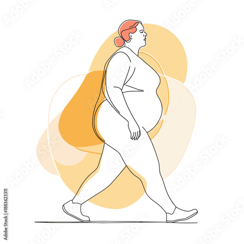 Stylized Illustration of a Plus-Size Woman Walking
