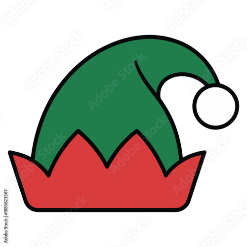 Green and red elf hat suggests festive Christmas holiday.