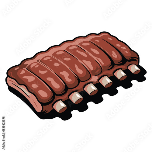 Barbecue pork spare ribs graphic shows delicious grilled meat.