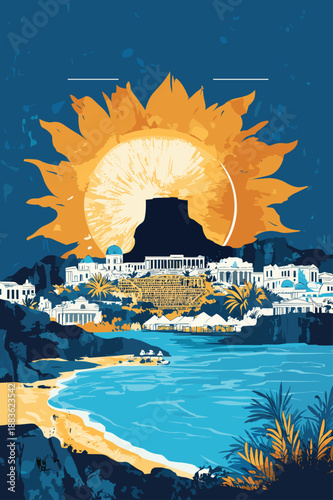 Vibrant Sunrise Over Ancient Ruins by the Sea