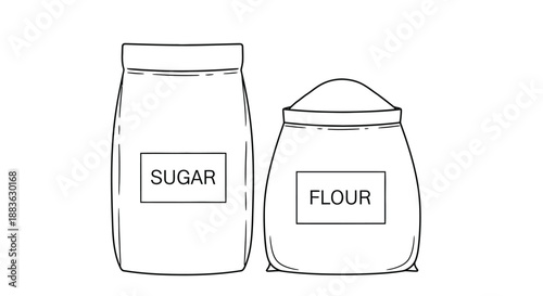 a simple black and white illustration depicting sugar and flour containers side by side