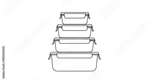 a stack of four rectangular food storage containers in a simple line drawing style
