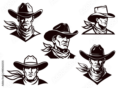 Cowboy portraits man wearing hat and bandana western