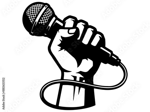 Fist holding a microphone vector music graphic icon