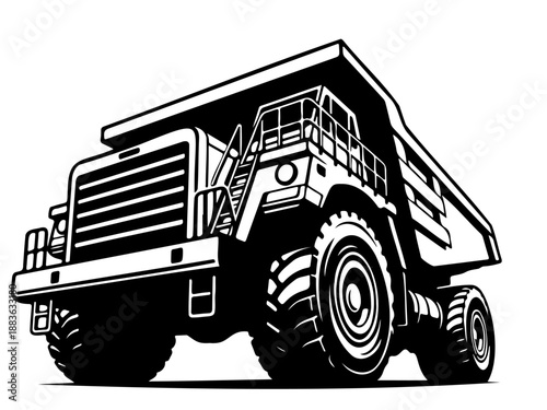Front perspective view of heavy duty mining dump truck