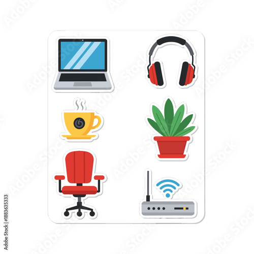 Home office essentials collection with technology and comfort items.