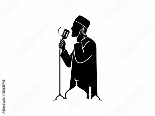 Tableau sur toile Muslim Man Performing Adhan Call to Prayer Silhouette Illustration for design co