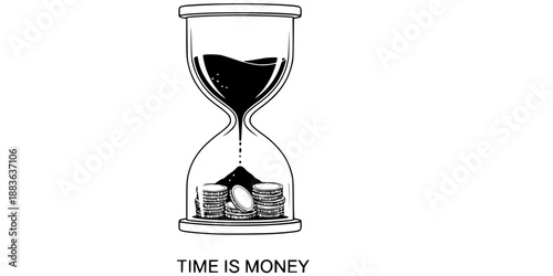 Time is Money Business Concept with Hourglass Sand Transforming into Coins Vector