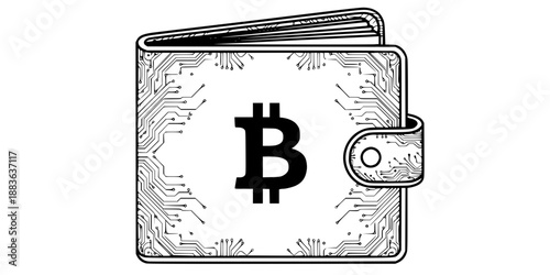 Cryptocurrency Digital Wallet with Circuit Lines and Bitcoin Symbol for Finance Vector