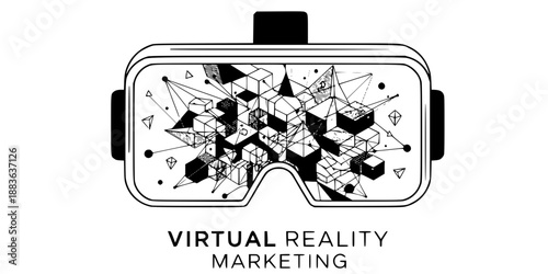 Virtual Reality VR Headset with Digital World Reflection for Tech Marketing Vector