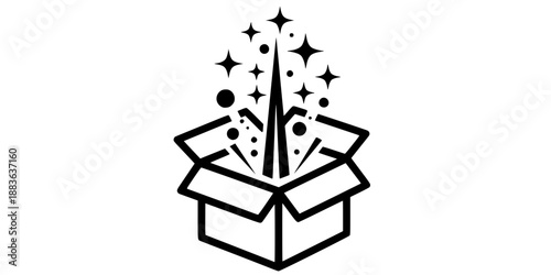 Product Launch Unboxing Experience with Open Box Light and Sparkles Vector